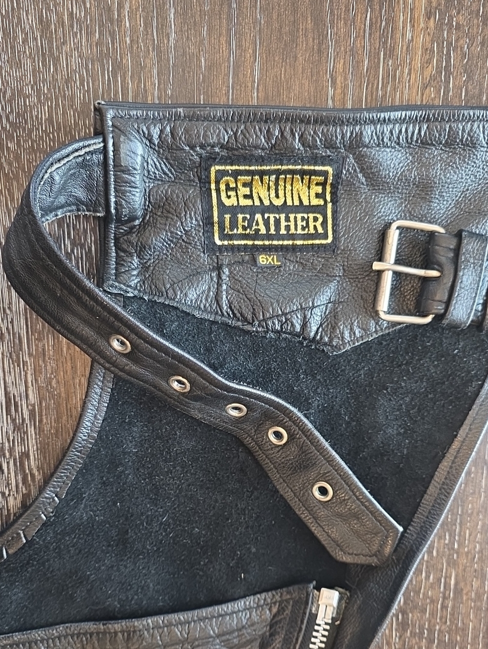 Heavy-Duty Black Genuine Leather Motorcycle Chaps - Plus Size 6XL